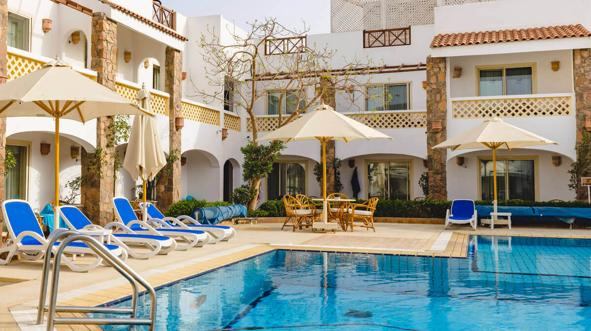 Camel Dive hotel facade in Naama Bay